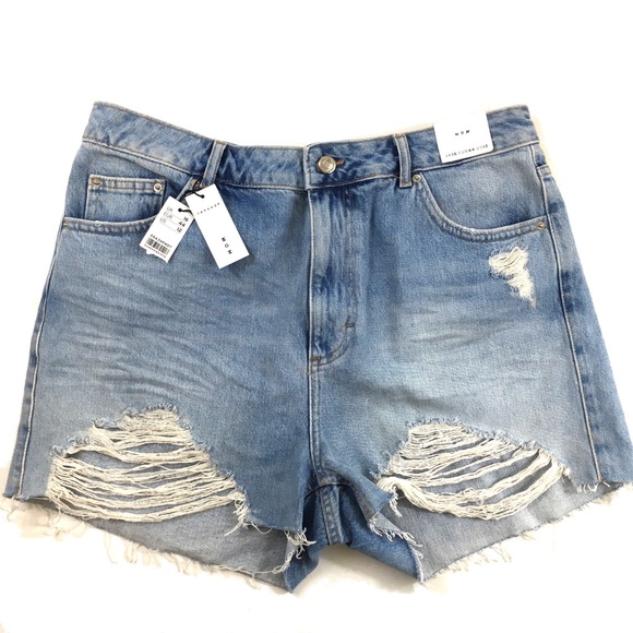 topshop ripped denim mom shorts